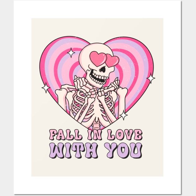 Fall In Love With You Skeleton Love Wall Art by Nessanya